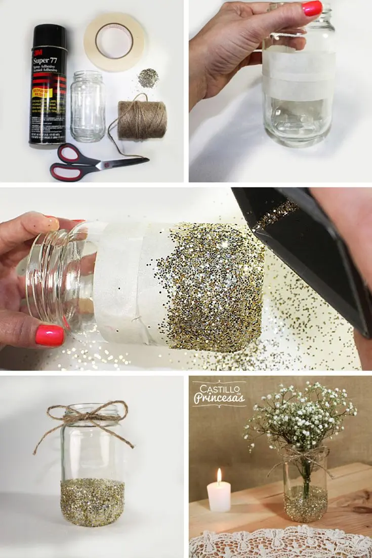 frascos de vidrio decorados con glitter - Cómo hacer un frasco con brillantina