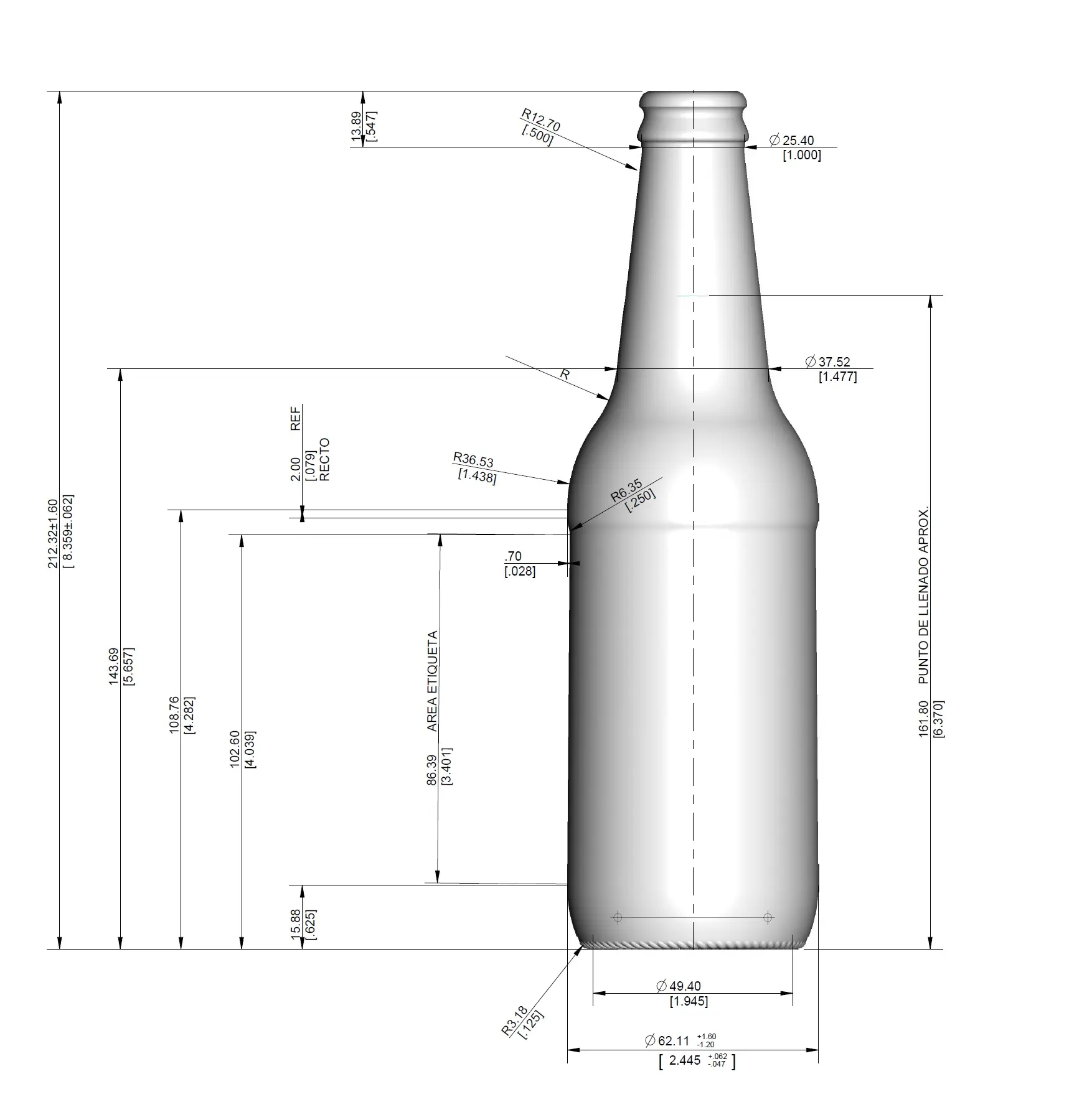 botellas de vidrio medidas - Qué altura tiene una botella de vidrio