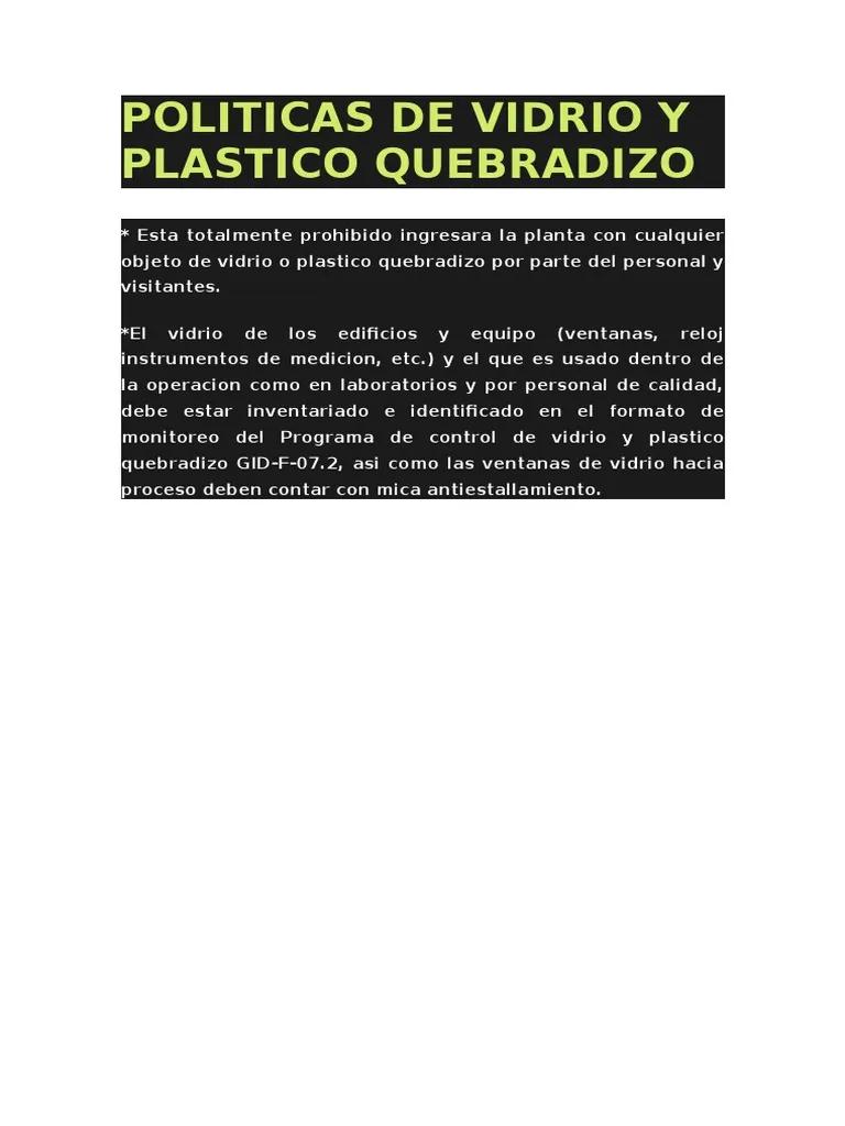 politica de vidrio y plastico quebradizo - Qué es el plástico quebradizo